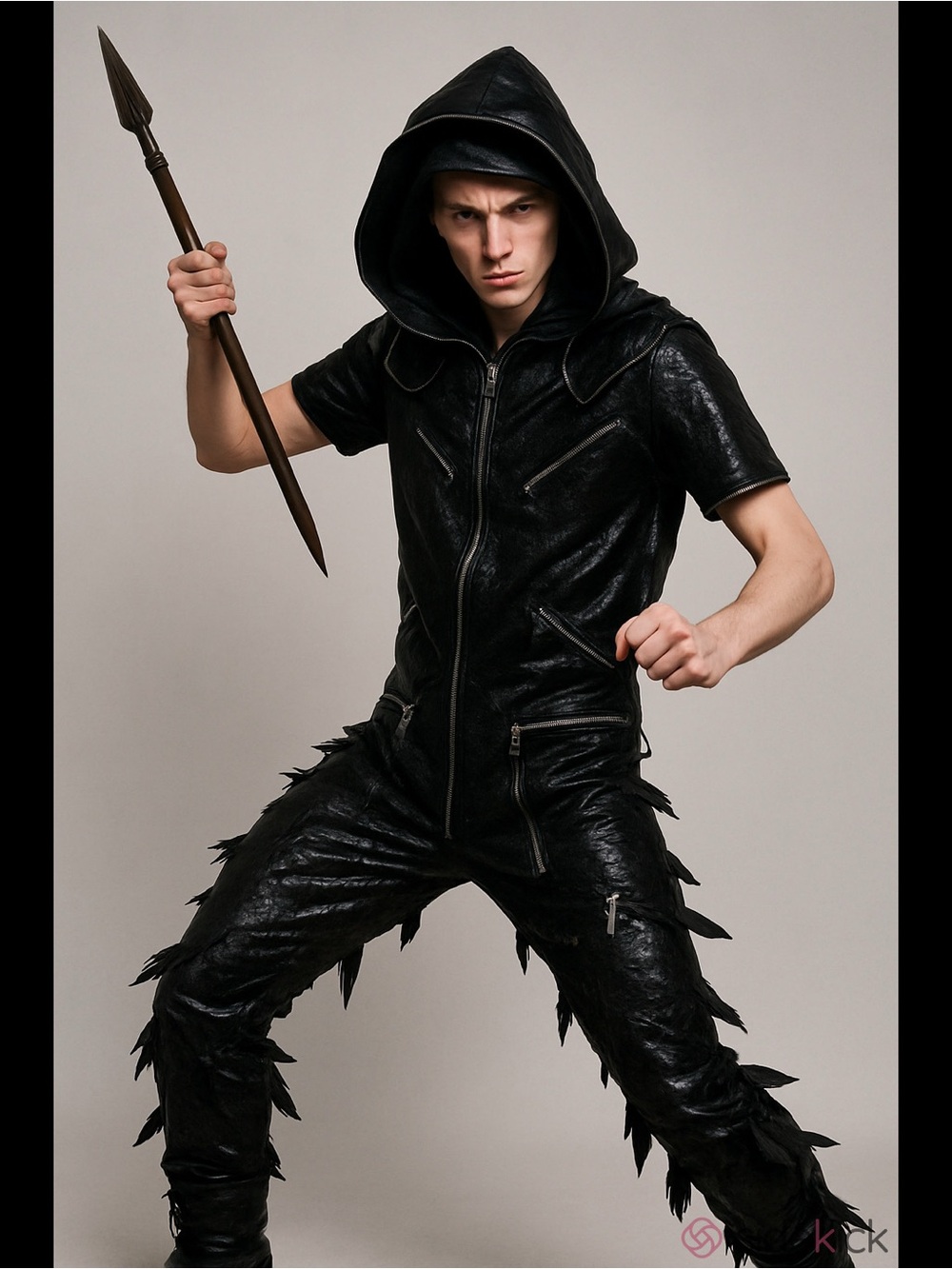 Dark Dragon Lord Warlock Costume Halloween cosplay Black Feathers Zippers gothic